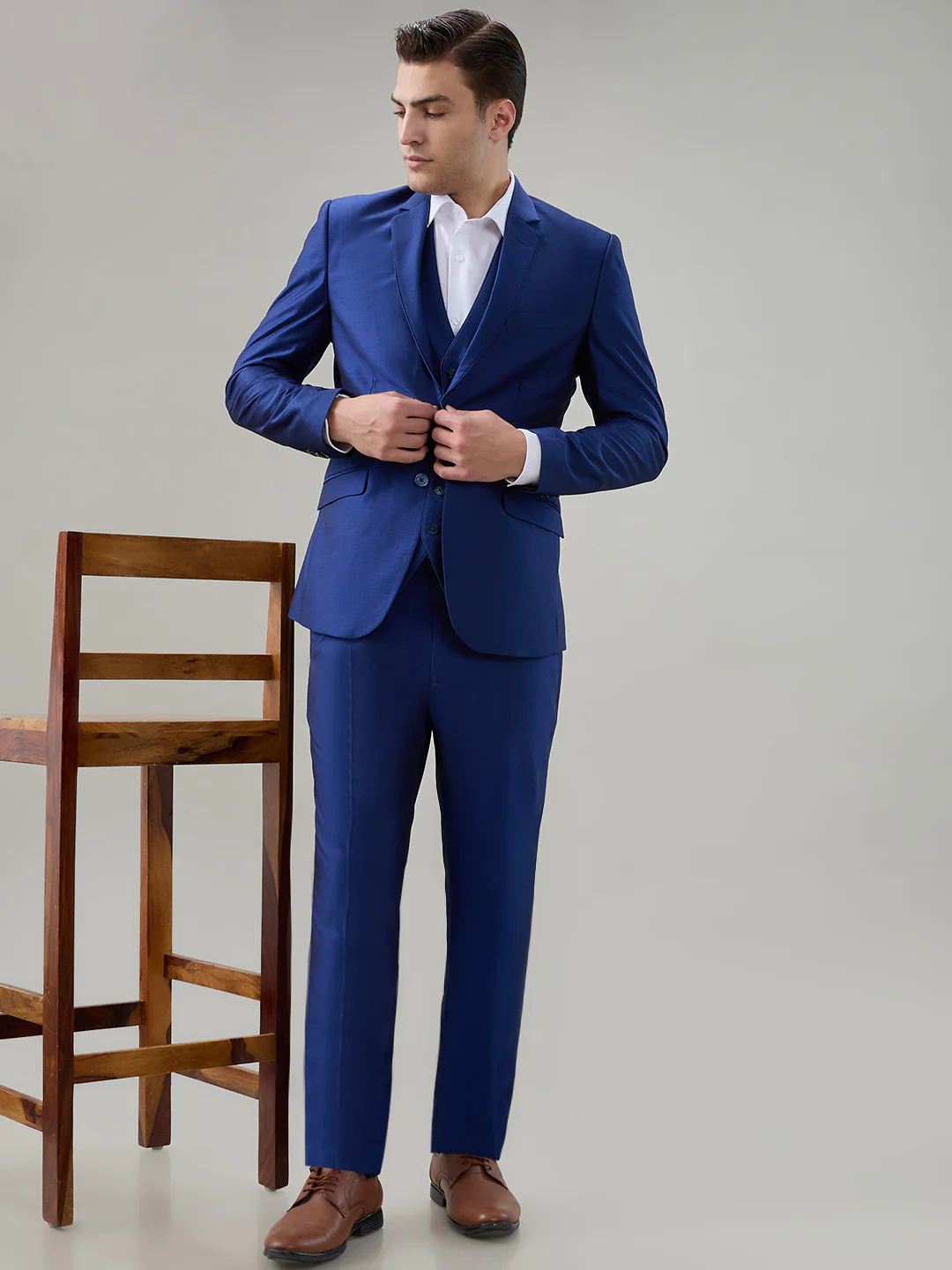 Park Avenue Men Blue Structure Super Slim Fit Terry Blend Suit - Image 5