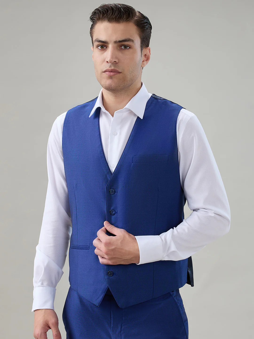 Park Avenue Men Blue Structure Super Slim Fit Terry Blend Suit - Image 7