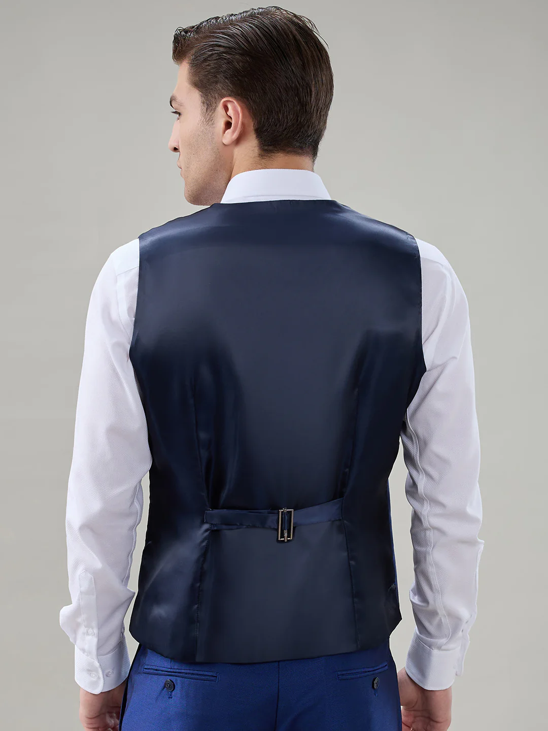 Park Avenue Men Blue Structure Super Slim Fit Terry Blend Suit - Image 8