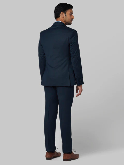 Park Avenue Men Blue Structure Super Slim Fit Terry Blend Suit - Image 4