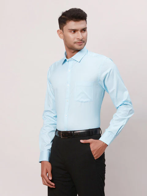 Park Avenue Men Blue Structured Slim Fit Cotton Blend Formal Shirts - Image 3