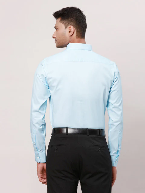 Park Avenue Men Blue Structured Slim Fit Cotton Blend Formal Shirts - Image 4