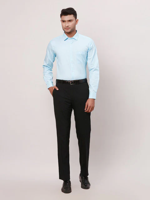 Park Avenue Men Blue Structured Slim Fit Cotton Blend Formal Shirts - Image 5