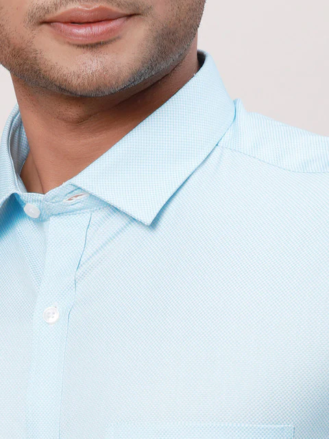 Park Avenue Men Blue Structured Slim Fit Cotton Blend Formal Shirts - Image 6