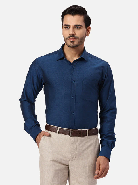 Park Avenue Men Blue Structured Slim Fit Cotton Formal Shirts