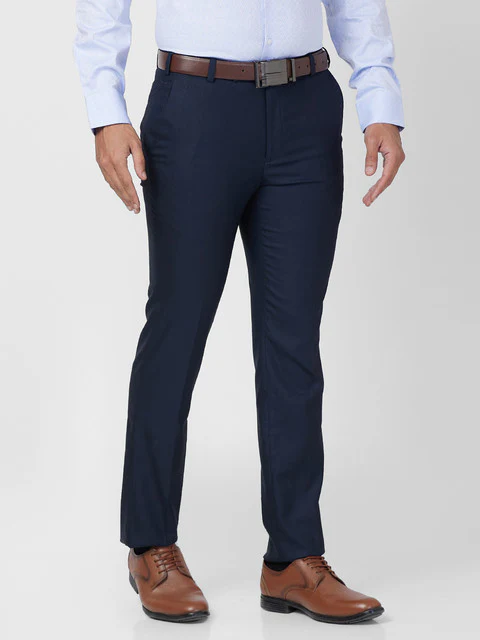 Park Avenue Men Blue Super Slim Fit Plain Trouser - Image 2
