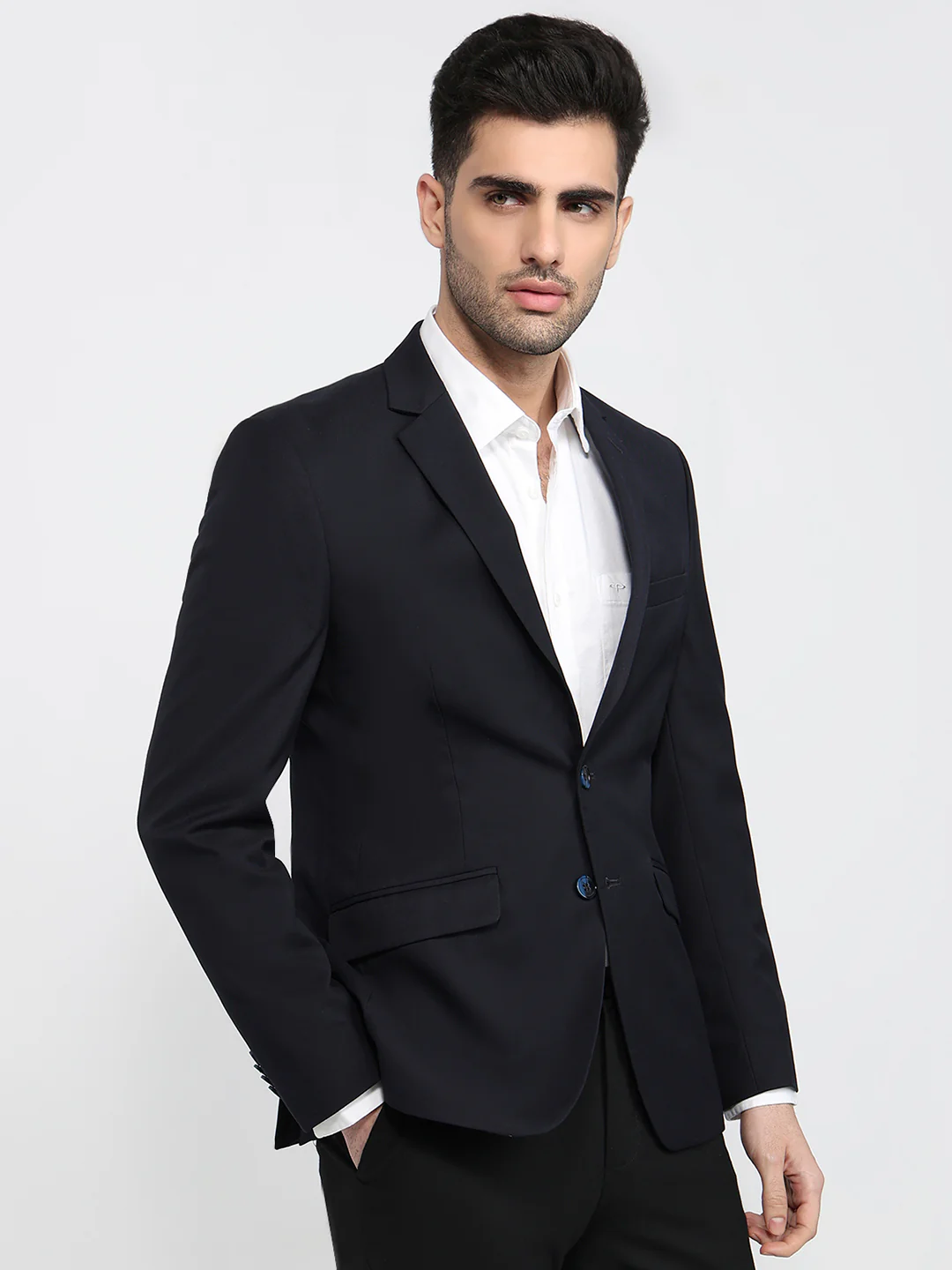 Park Avenue Men Blue Super Slim Fit Terry Blend Blazer - Image 3