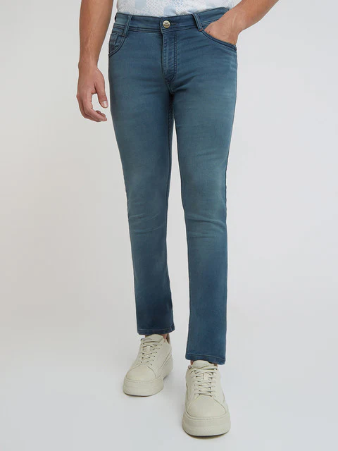 Park Avenue Men Blue Twill Slim Fit Cotton Blend Jeans