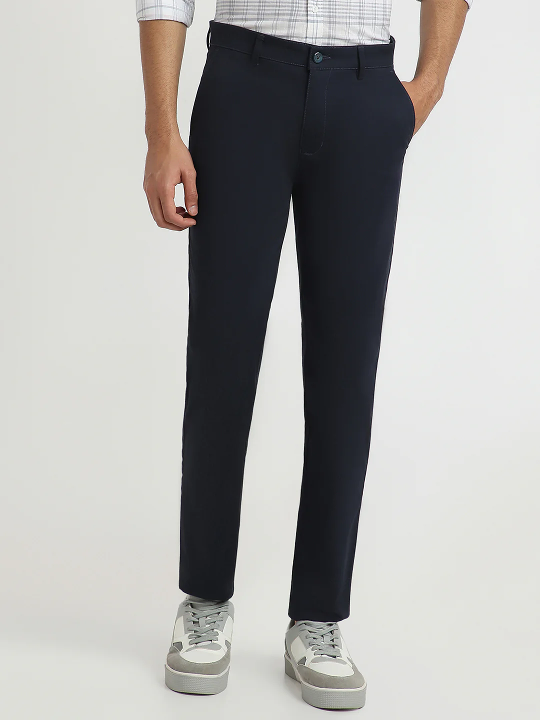Park Avenue Men Blue Twill Slim Fit Cotton Blend Trouser