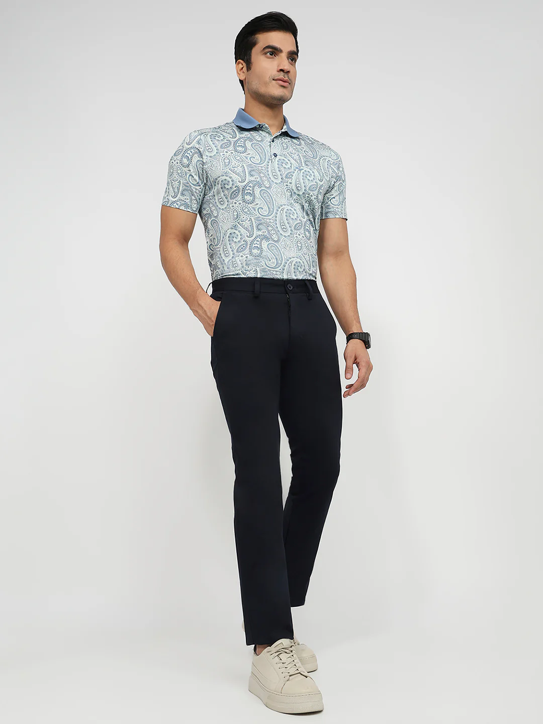 Park Avenue Men Blue Twill Slim Fit Cotton Blend Trouser - Image 5