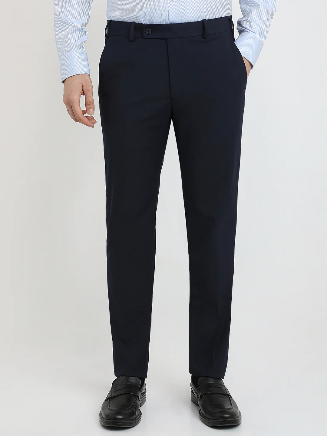 Park Avenue Men Blue Twill Slim Fit Polyester Blend Trouser