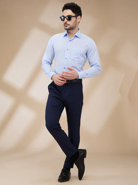 Park Avenue Men Blue Twill Super Slim Fit Polyester Blend Trouser - Image 2