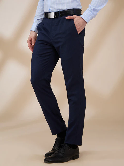 Park Avenue Men Blue Twill Super Slim Fit Polyester Blend Trouser - Image 3