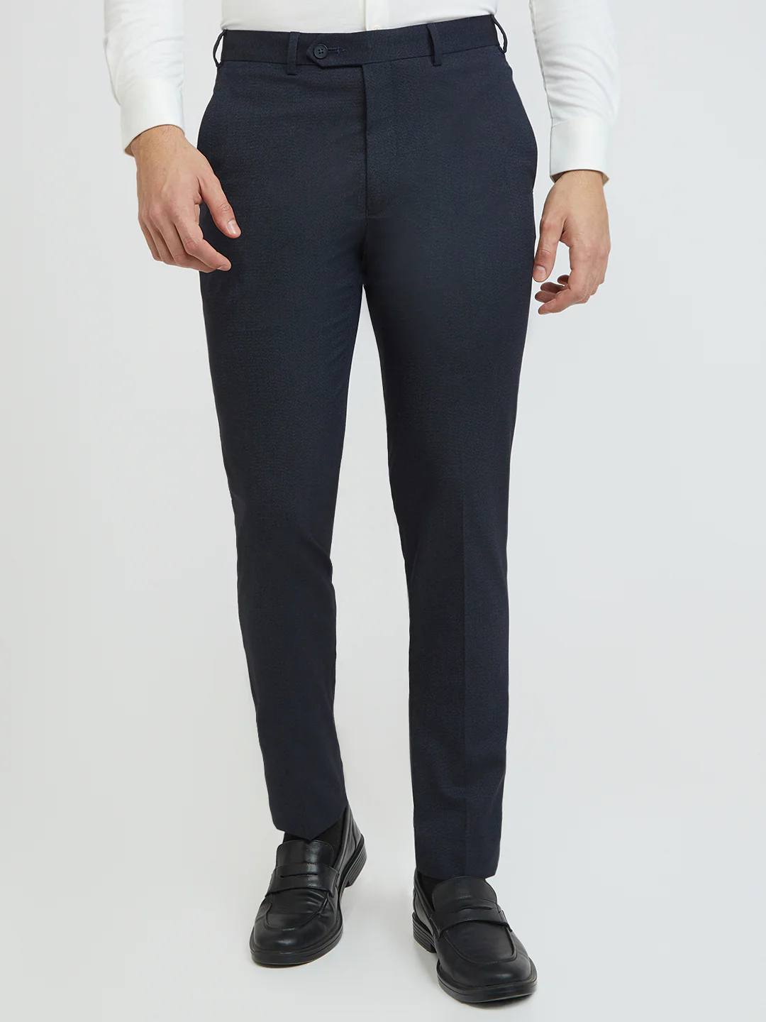 Park Avenue Men Blue Twill Super Slim Fit Polyester Blend Trouser