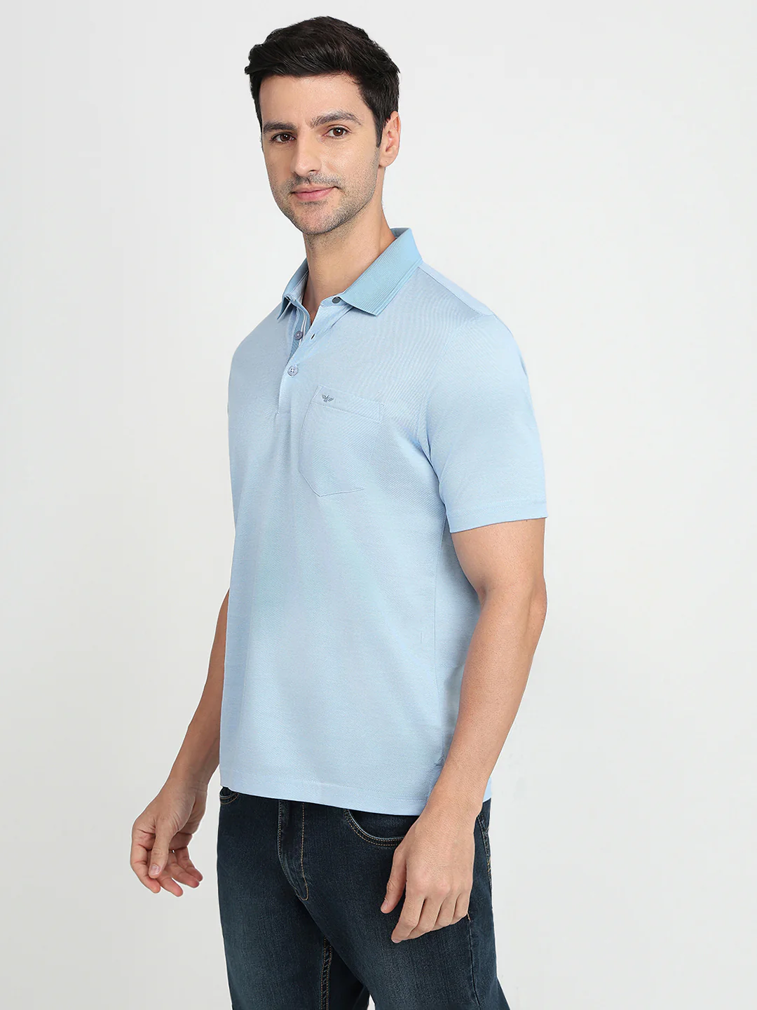 Park Avenue Men Blue Two Tone Slim Fit Cotton Half Sleeve Round Neck Collar T-Shirt - Image 2
