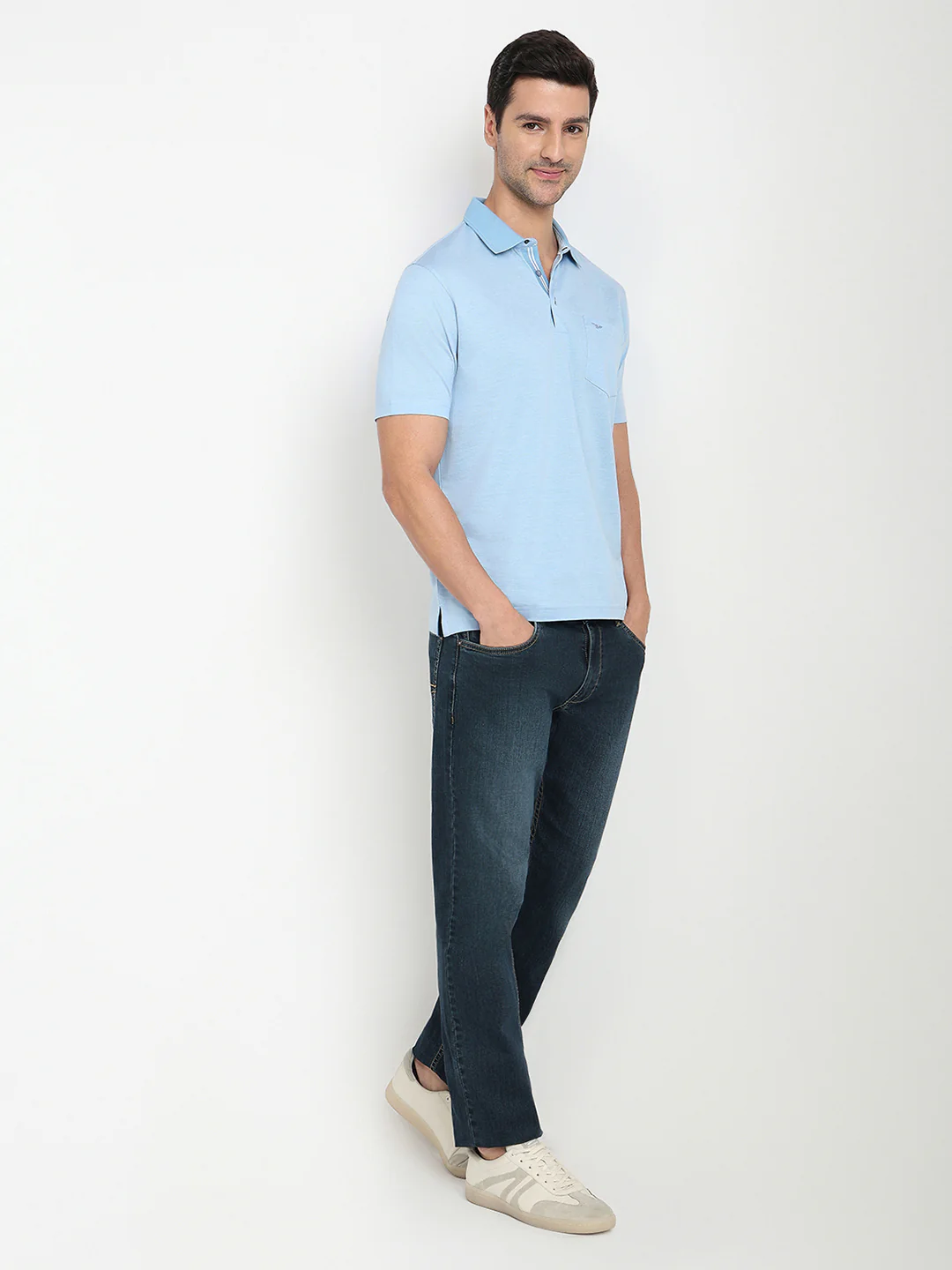 Park Avenue Men Blue Two Tone Slim Fit Cotton Half Sleeve Round Neck Collar T-Shirt - Image 5