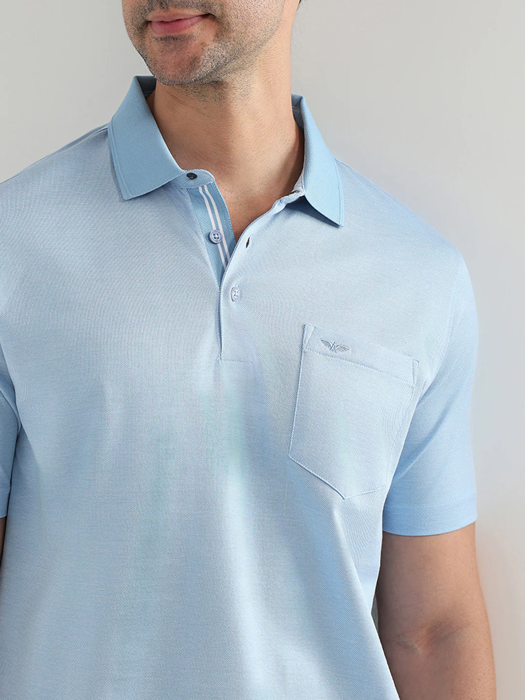 Park Avenue Men Blue Two Tone Slim Fit Cotton Half Sleeve Round Neck Collar T-Shirt - Image 6