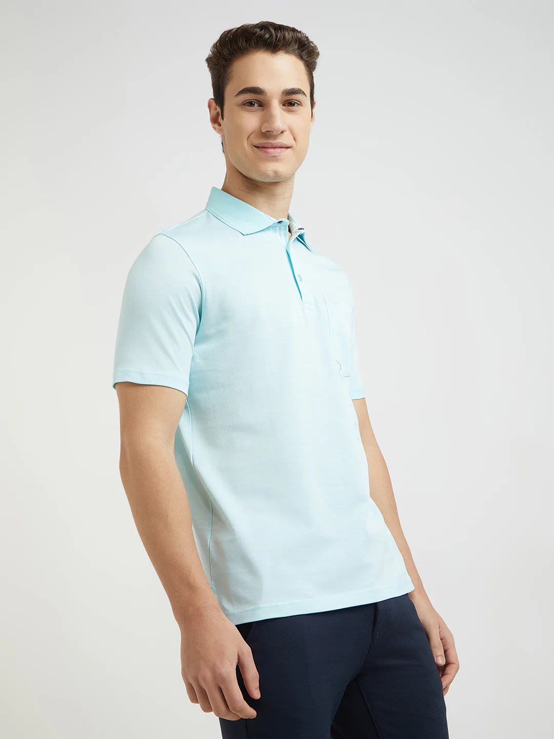 Park Avenue Men Blue Two Tone Slim Fit Cotton T-Shirt - Image 2
