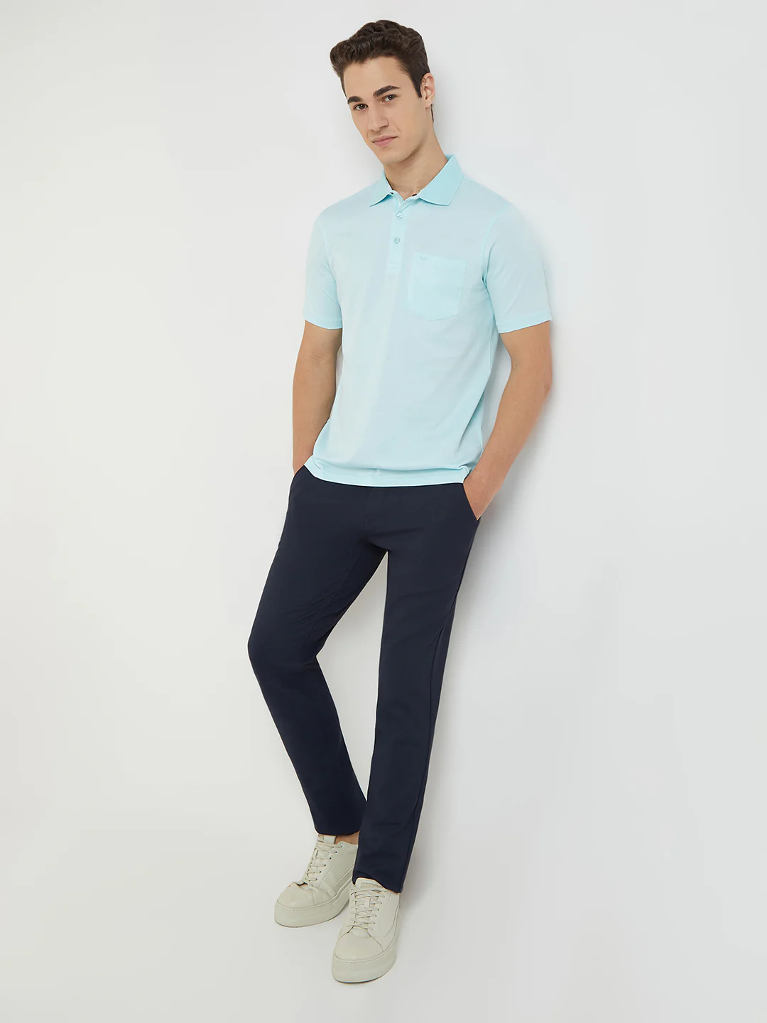 Park Avenue Men Blue Two Tone Slim Fit Cotton T-Shirt - Image 5