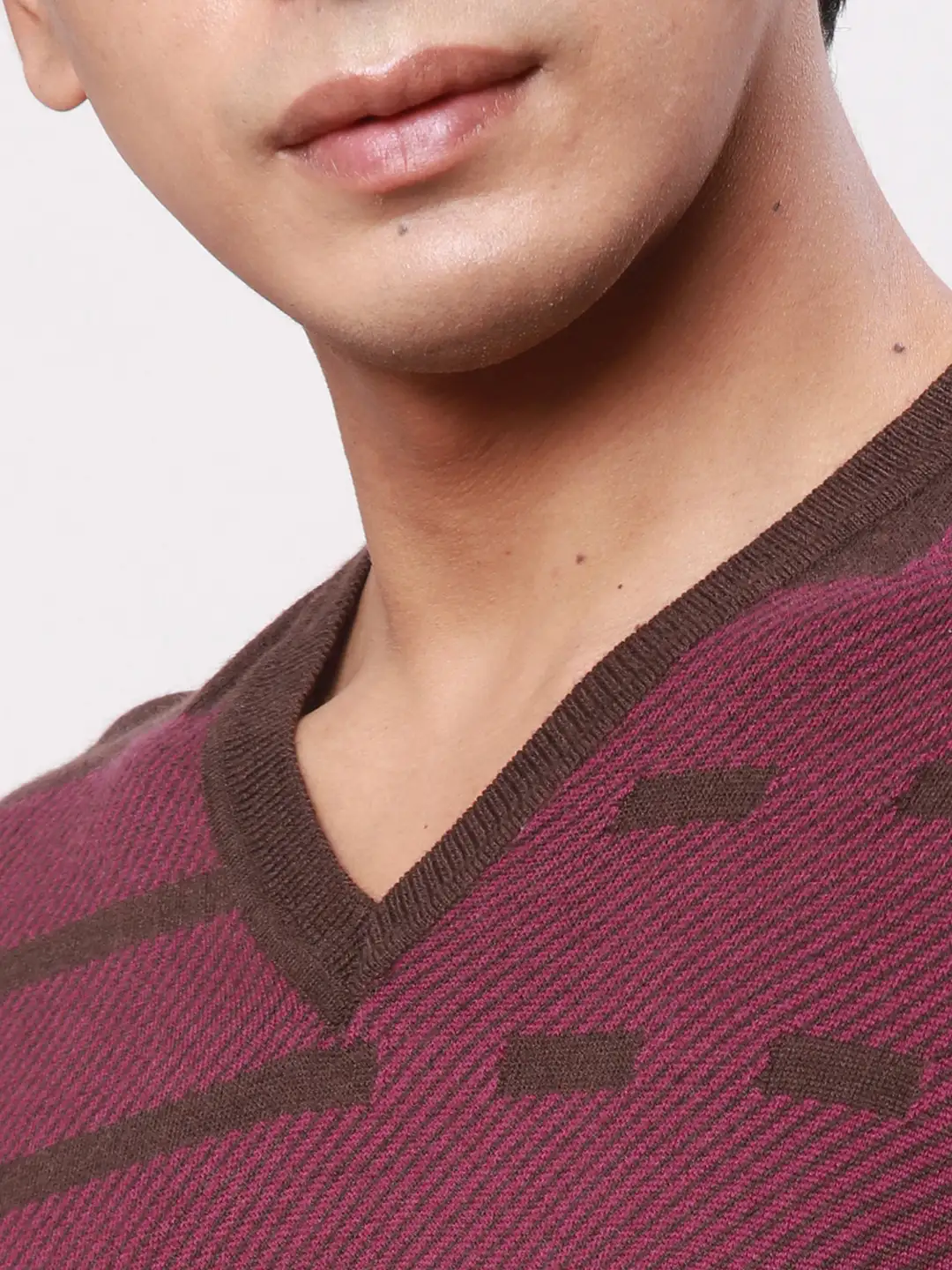 Park Avenue Men Brown Checks Regular Acrylic Blend Full Sleeve Pullover - Image 6