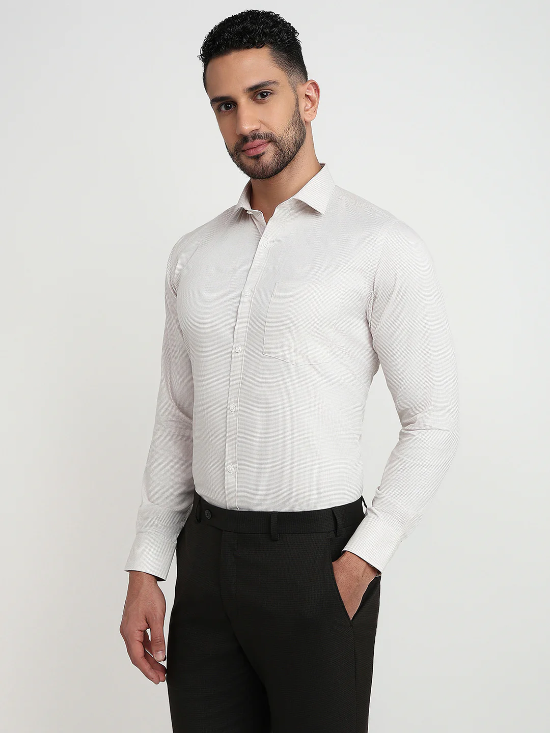 Park Avenue Men Brown Checks Regular Fit Cotton Blend Formal Shirt - Image 2
