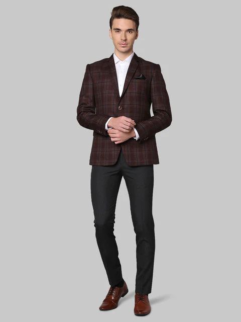Park Avenue Men Brown Checks Regular Fit Polyester Blend Blazer - Image 5