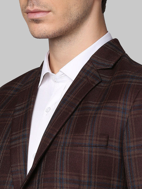 Park Avenue Men Brown Checks Regular Fit Polyester Blend Blazer - Image 6