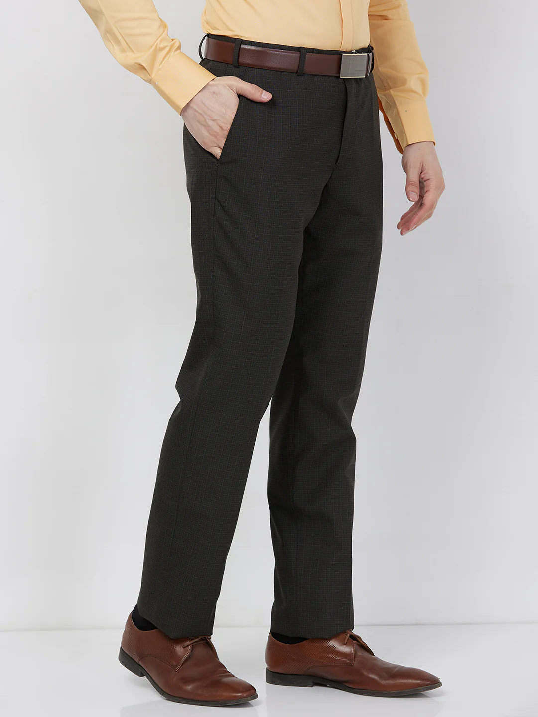 Park Avenue Men Brown Checks Regular Fit Polyester Blend Trouser - Image 2