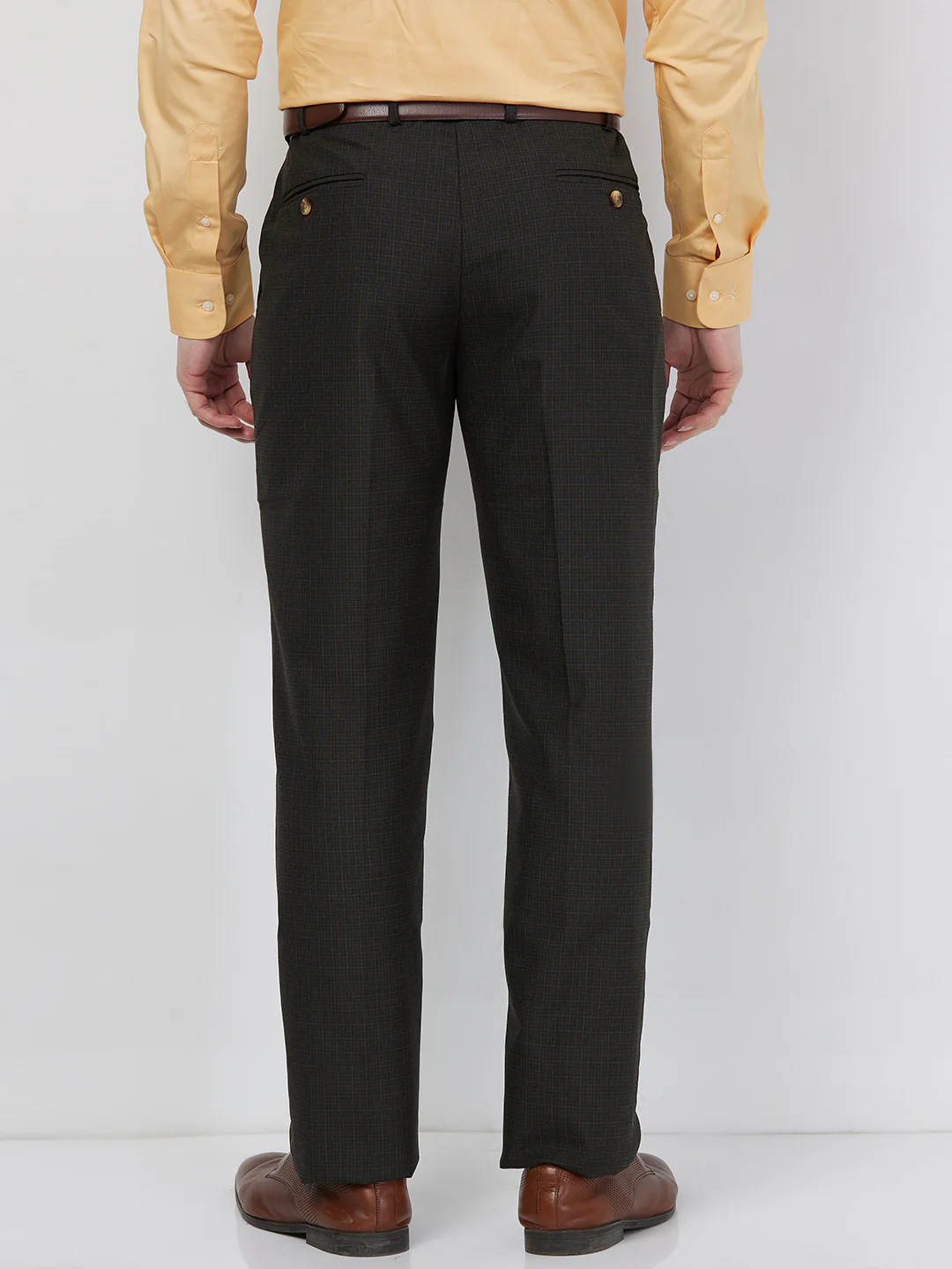 Park Avenue Men Brown Checks Regular Fit Polyester Blend Trouser - Image 4