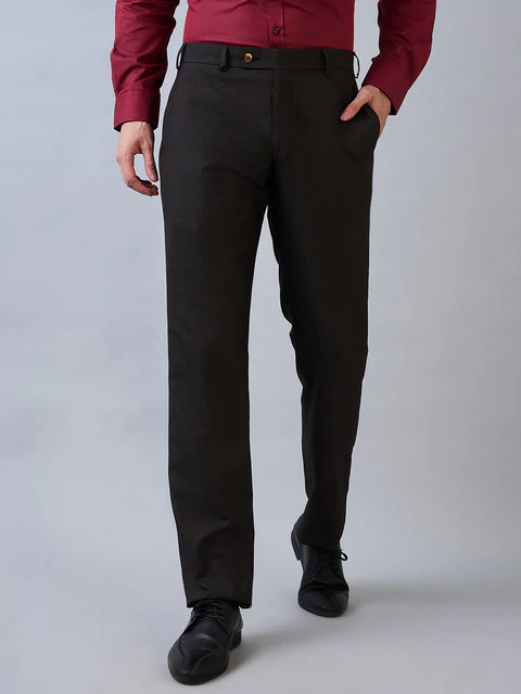 Park Avenue Men Brown Checks Regular Fit Polyester Blend Trouser