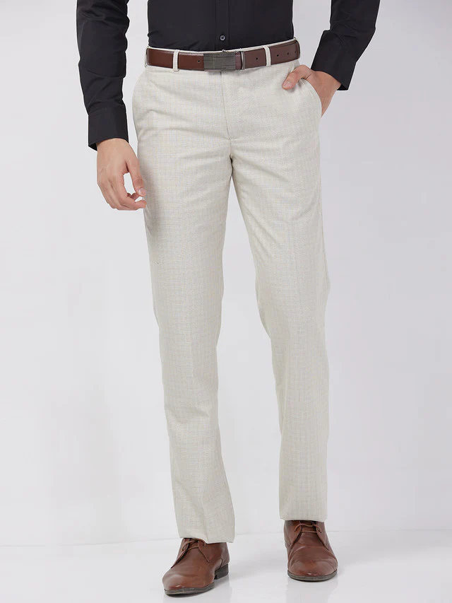 Park Avenue Men Brown Checks Regular Fit Polyester Blend Trouser