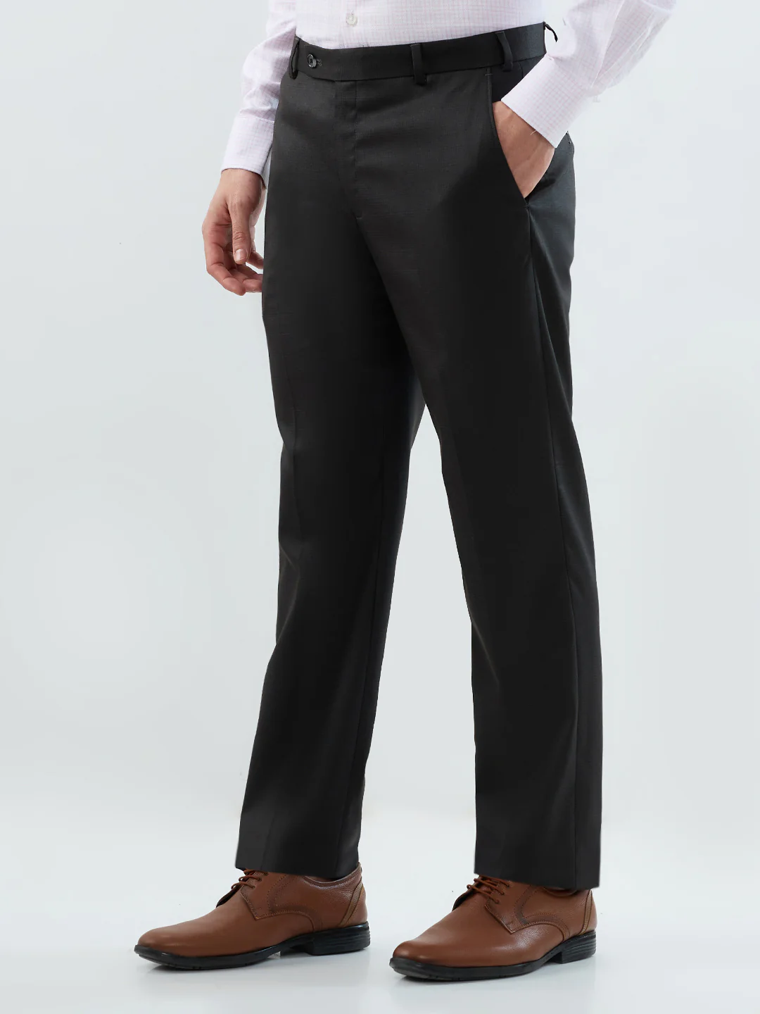 Park Avenue Men Brown Checks Regular Fit Polyester Blend Trouser - Image 3