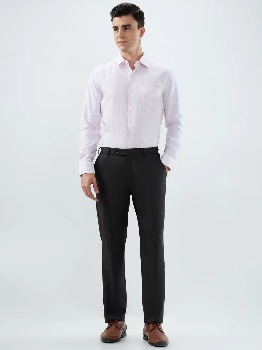 Park Avenue Men Brown Checks Regular Fit Polyester Blend Trouser - Image 5