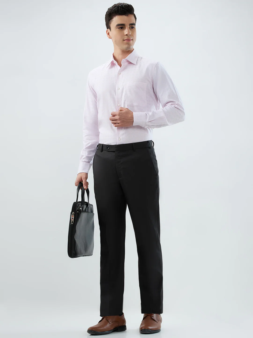 Park Avenue Men Brown Checks Regular Fit Polyester Blend Trouser - Image 7