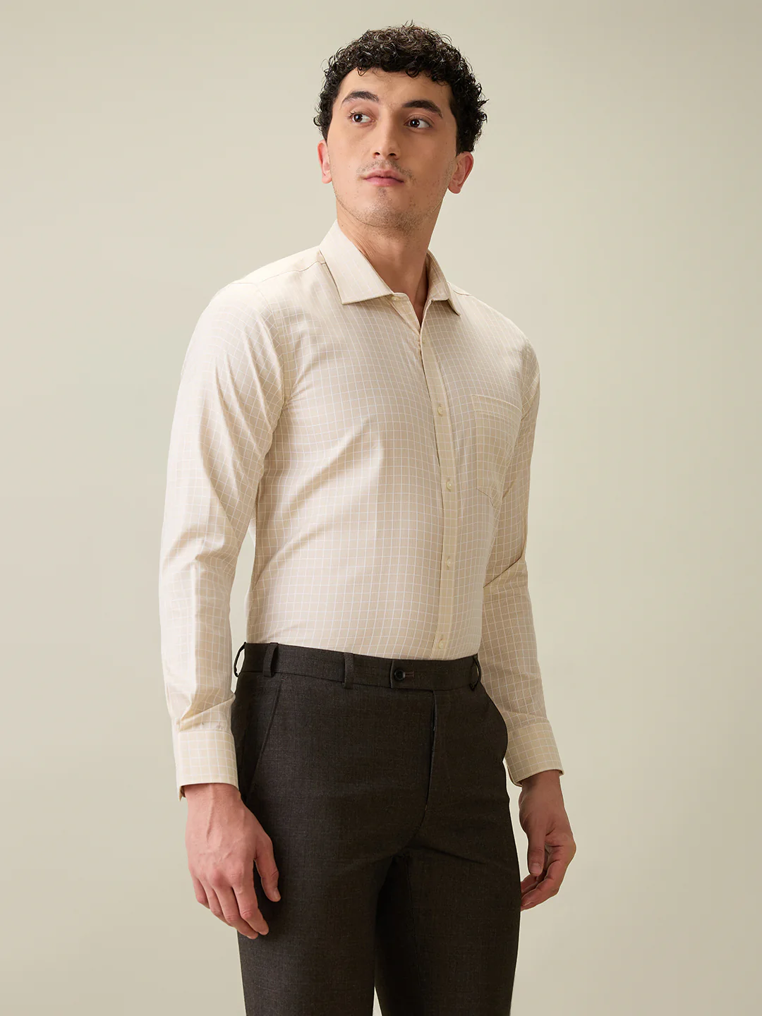 Park Avenue Men Brown Checks Slim Fit Cotton Blend Formal Shirt - Image 3
