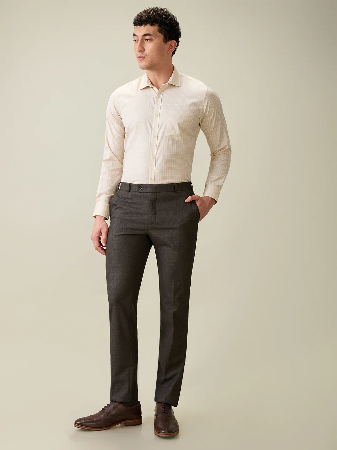 Park Avenue Men Brown Checks Slim Fit Cotton Blend Formal Shirt - Image 5