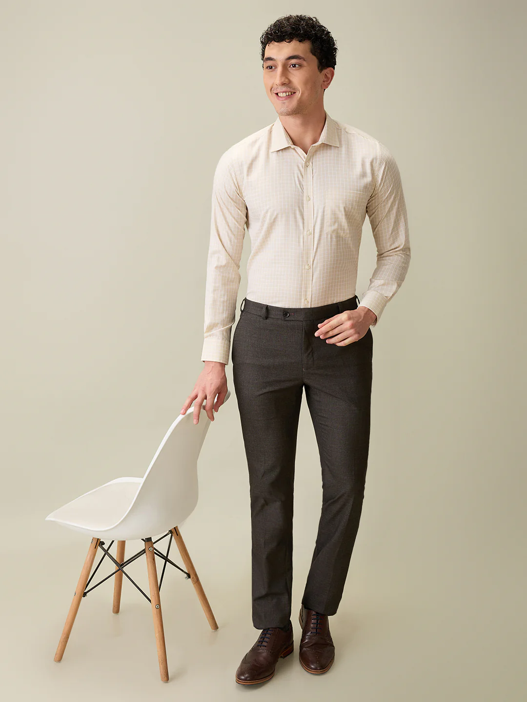 Park Avenue Men Brown Checks Slim Fit Cotton Blend Formal Shirt - Image 6