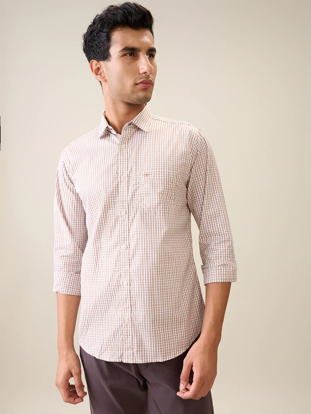 Park Avenue Men Brown Checks Slim Fit Cotton Casual Shirt - Image 10