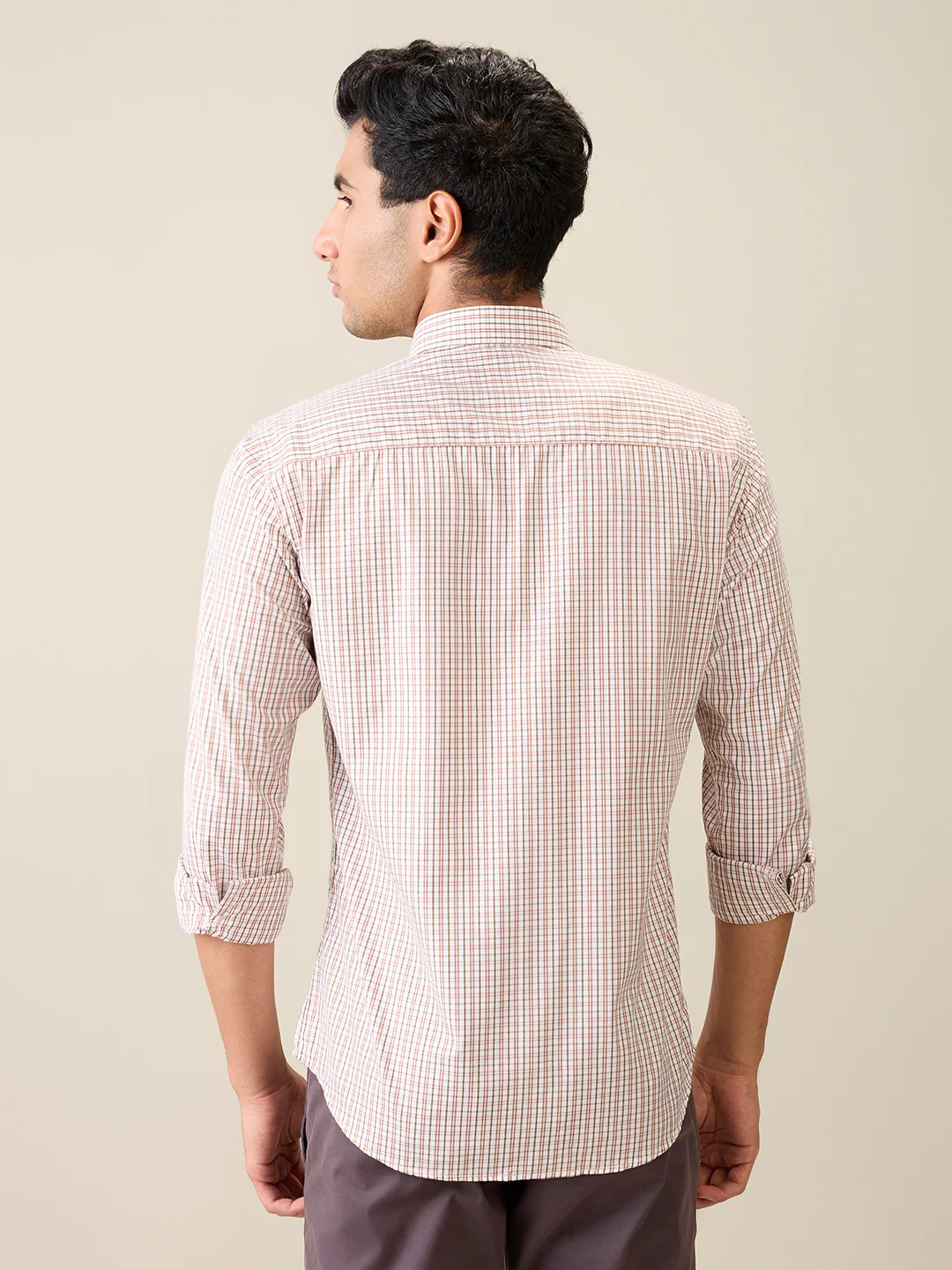 Park Avenue Men Brown Checks Slim Fit Cotton Casual Shirt - Image 4