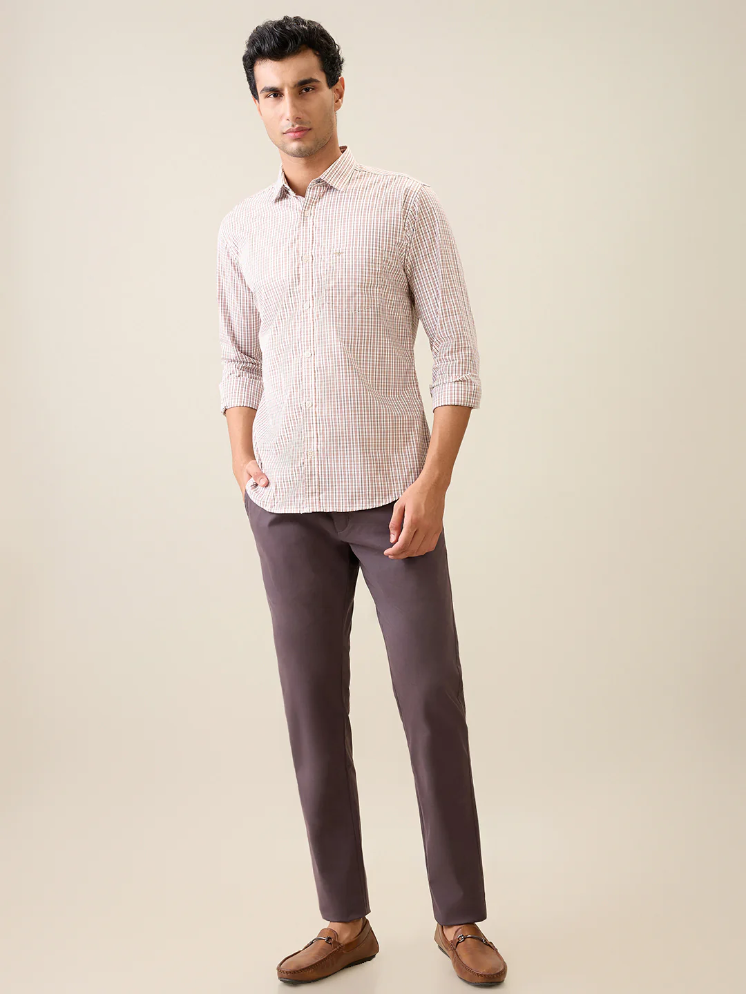 Park Avenue Men Brown Checks Slim Fit Cotton Casual Shirt - Image 7