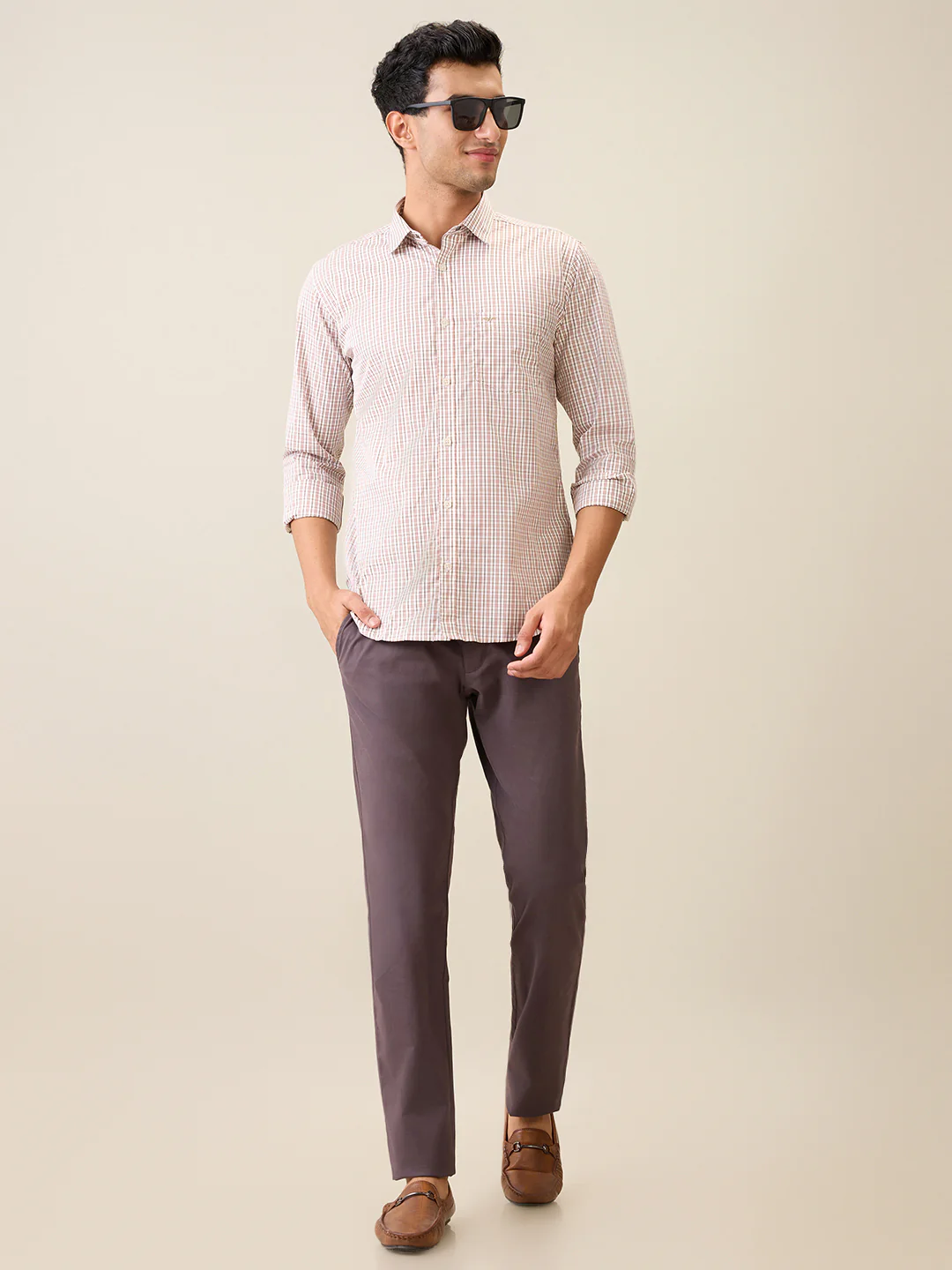 Park Avenue Men Brown Checks Slim Fit Cotton Casual Shirt - Image 9