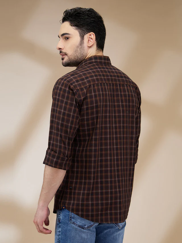 Park Avenue Men Brown Checks Slim Fit Cotton Casual Shirt - Image 4
