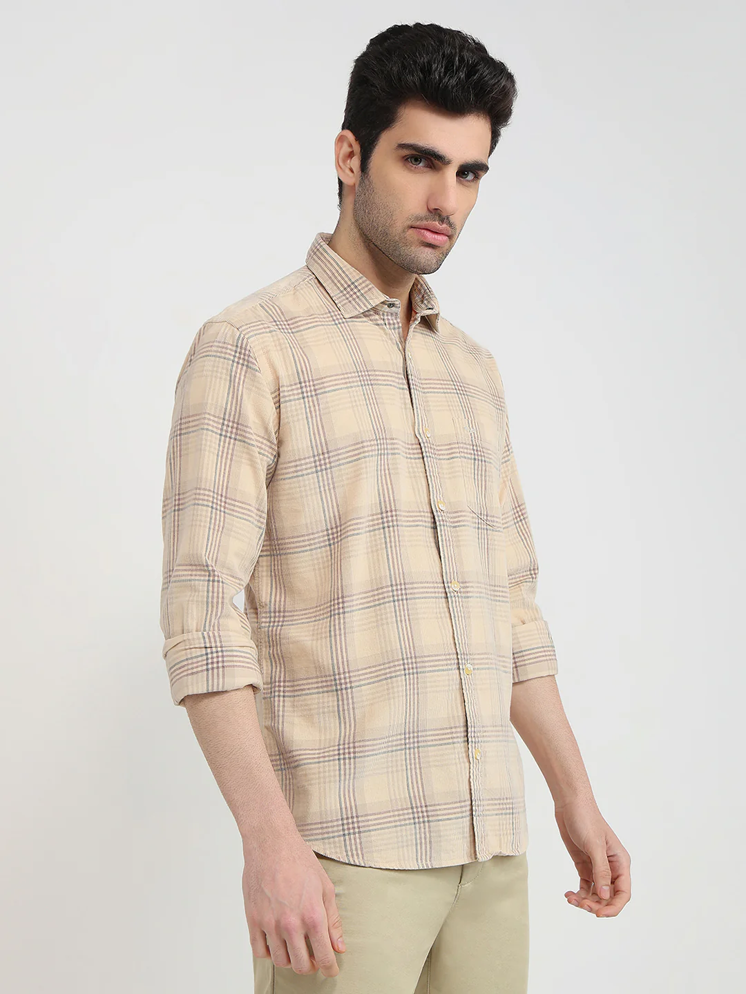 Park Avenue Men Brown Checks Slim Fit Cotton Casual Shirt - Image 3