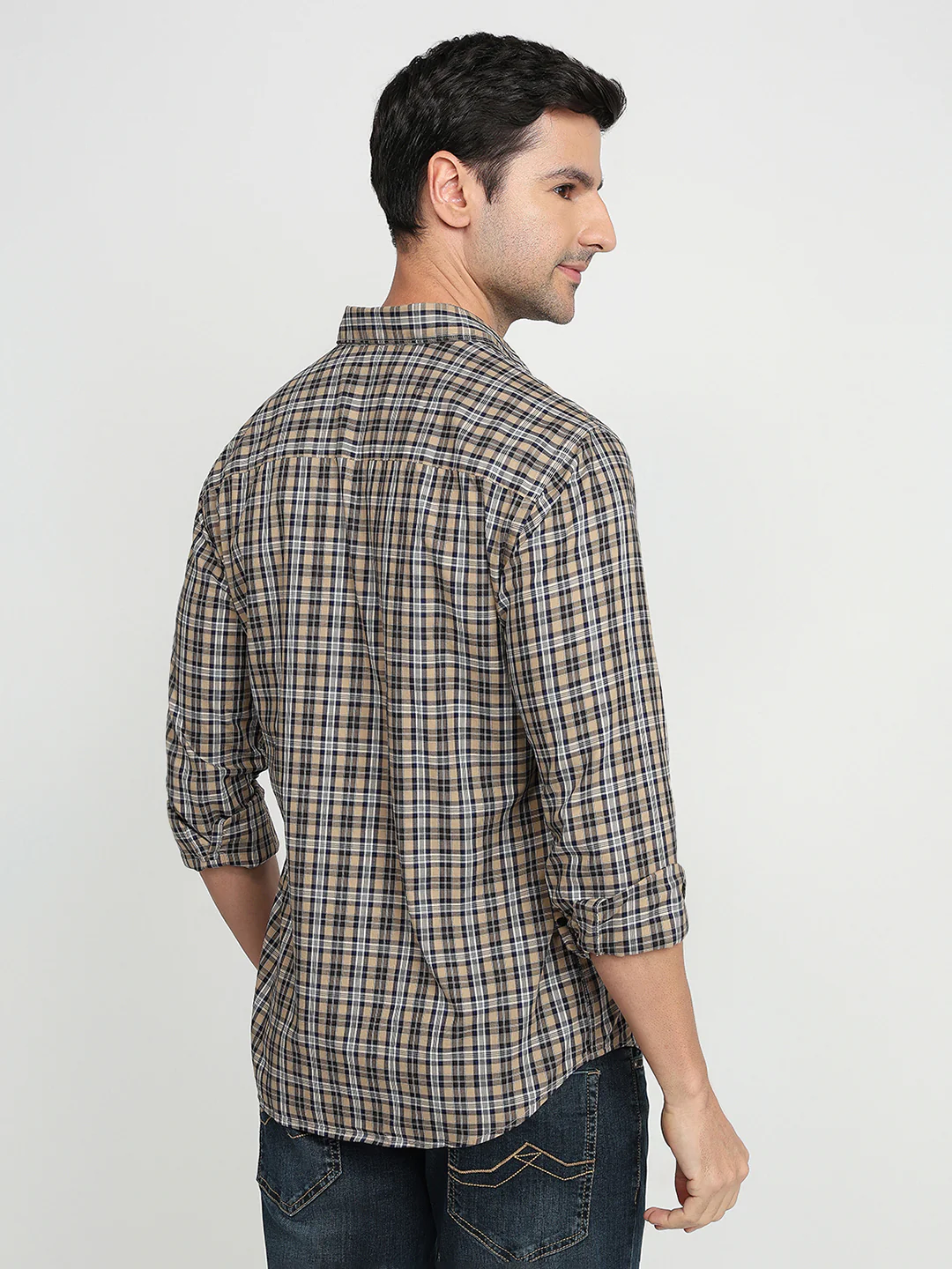 Park Avenue Men Brown Checks Slim Fit Cotton Full Sleeve Casual Shirt - Image 4