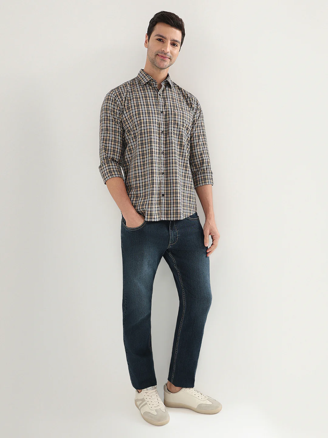 Park Avenue Men Brown Checks Slim Fit Cotton Full Sleeve Casual Shirt - Image 5