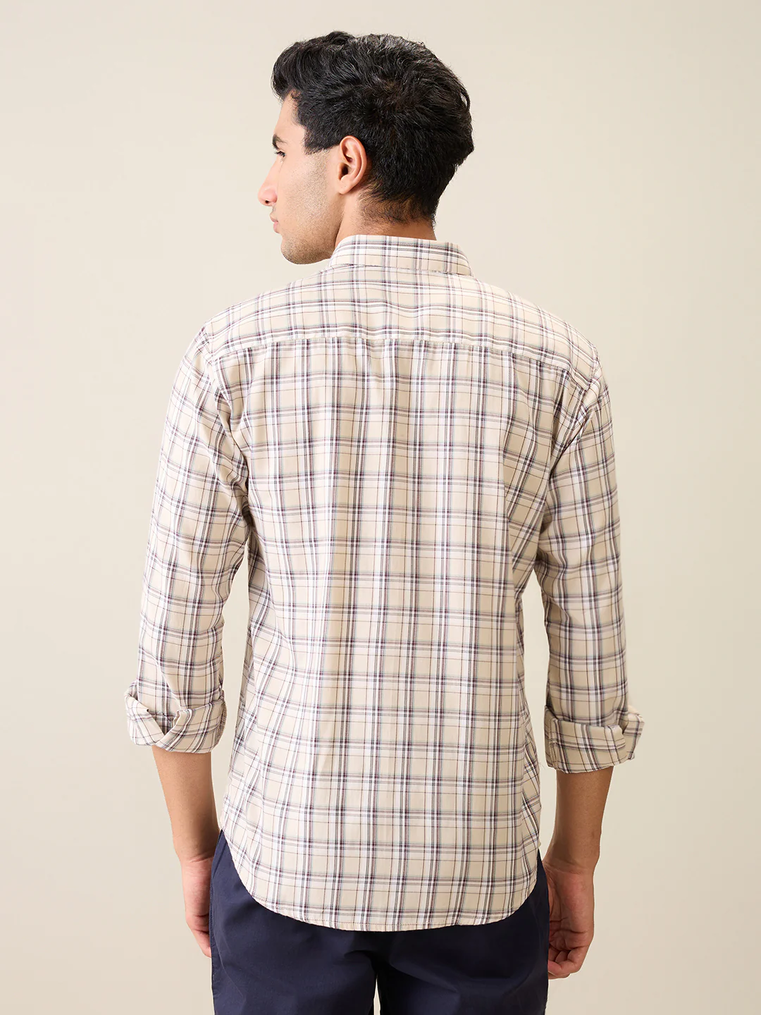Park Avenue Men Brown Checks Slim Fit Polyester Blend Casual Shirt - Image 4