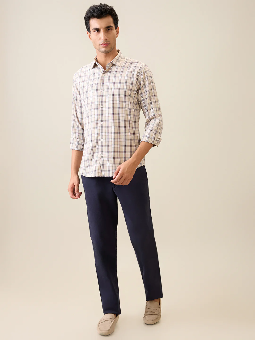 Park Avenue Men Brown Checks Slim Fit Polyester Blend Casual Shirt - Image 5