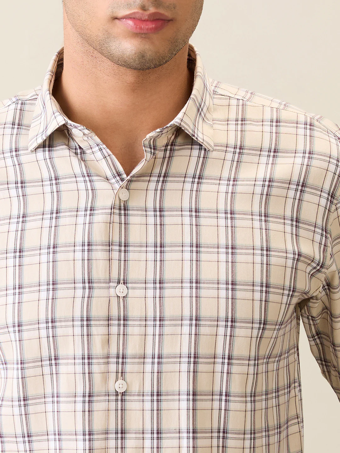 Park Avenue Men Brown Checks Slim Fit Polyester Blend Casual Shirt - Image 7