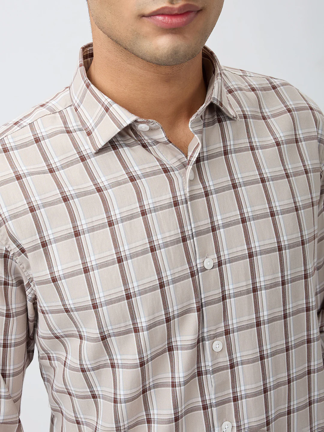 Park Avenue Men Brown Checks Slim Fit Polyester Blend Casual Shirt - Image 7