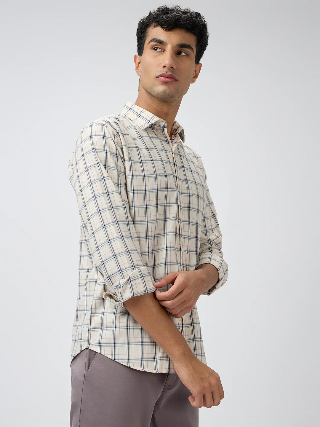 Park Avenue Men Brown Checks Slim Fit Polyester Blend Casual Shirt - Image 2